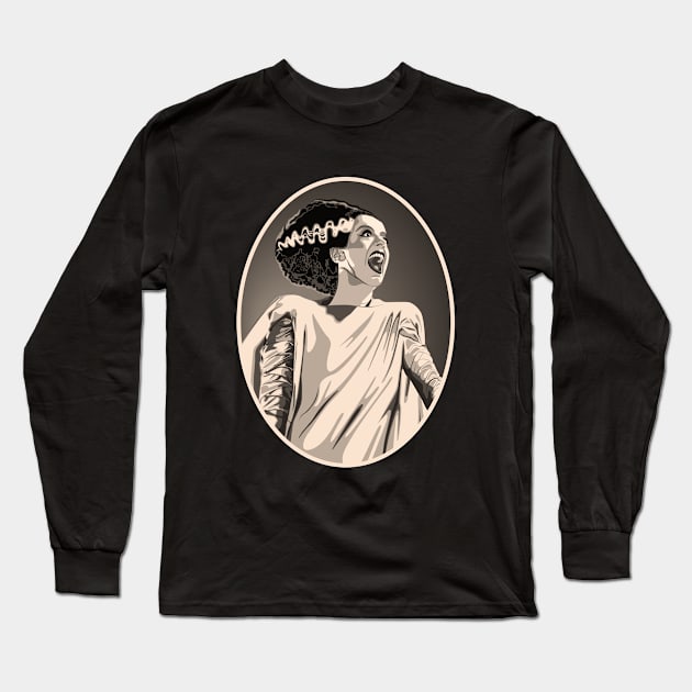 Bride of Frankenstein Portrait (Sepia) Long Sleeve T-Shirt by PlaidDesign